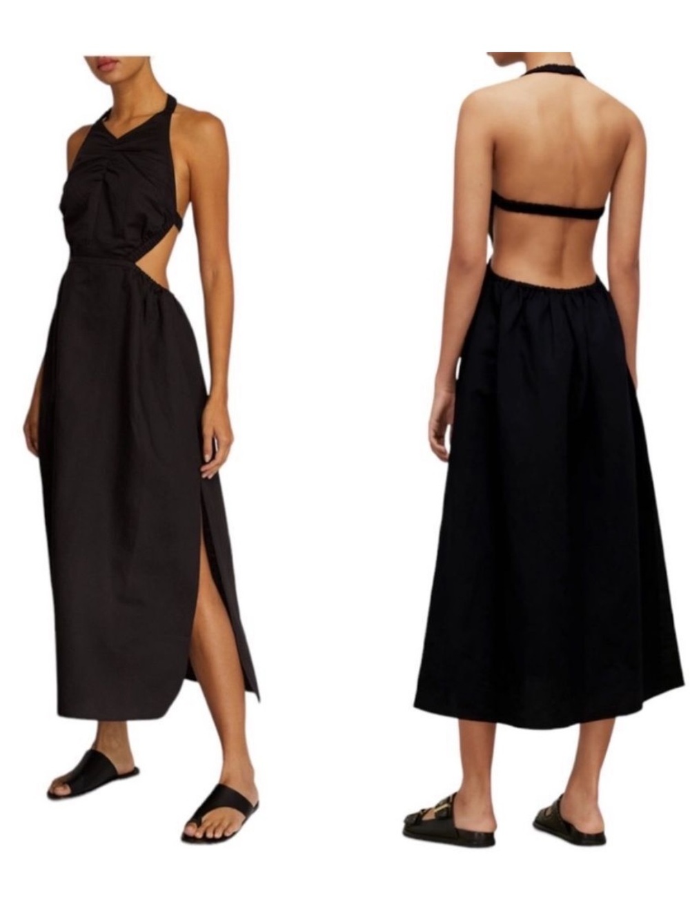 AllSaints Black Backless Halter Midi Dress
